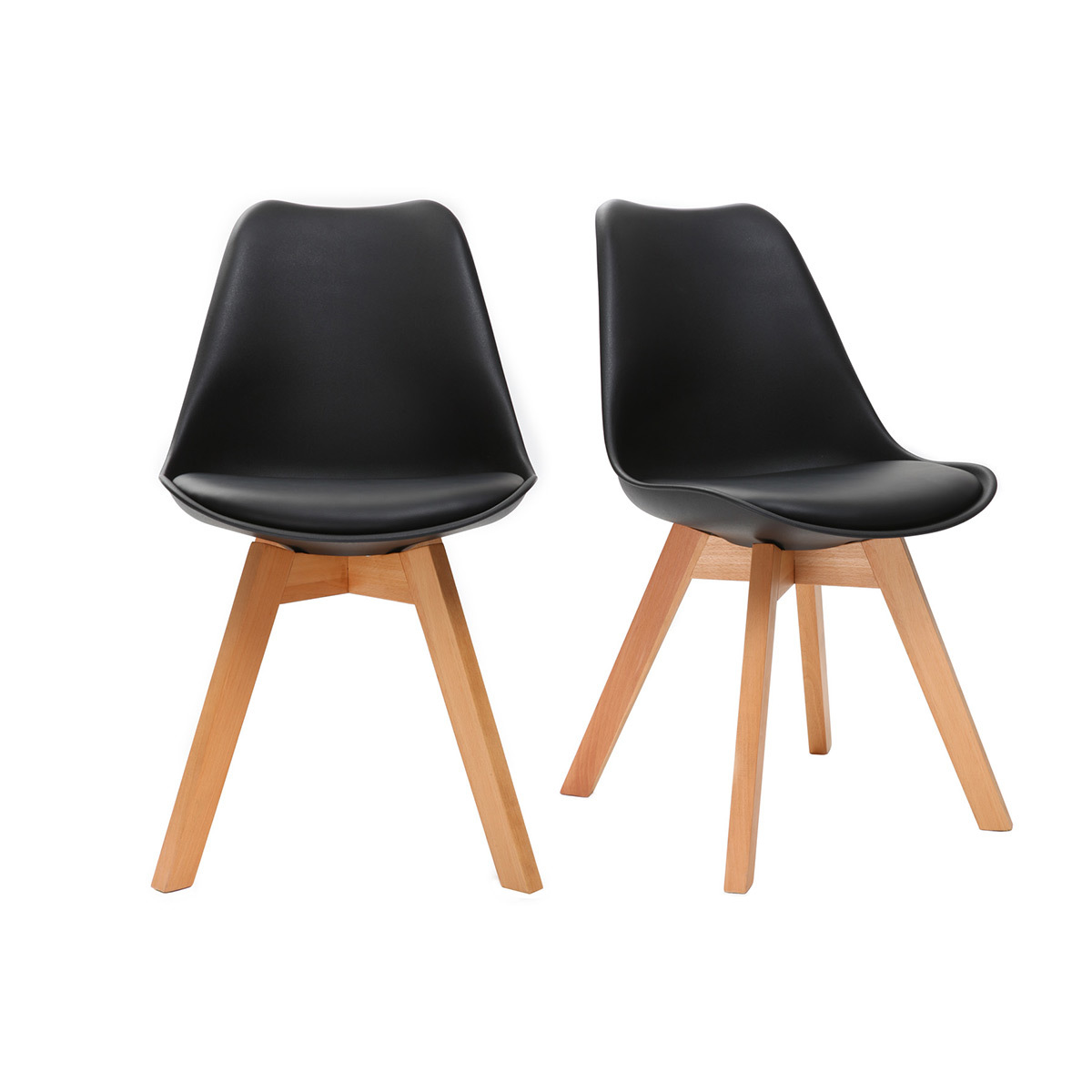 Chaises design noires avec pieds bois clair (lot de 2) PAULINE vue1