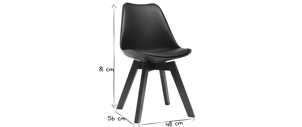 Chaises design noires avec pieds bois foncé (lot de 2) PAULINE