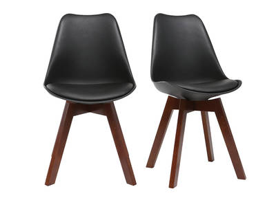 Chaises design noires avec pieds bois fonc&eacute; (lot de 2) PAULINE
