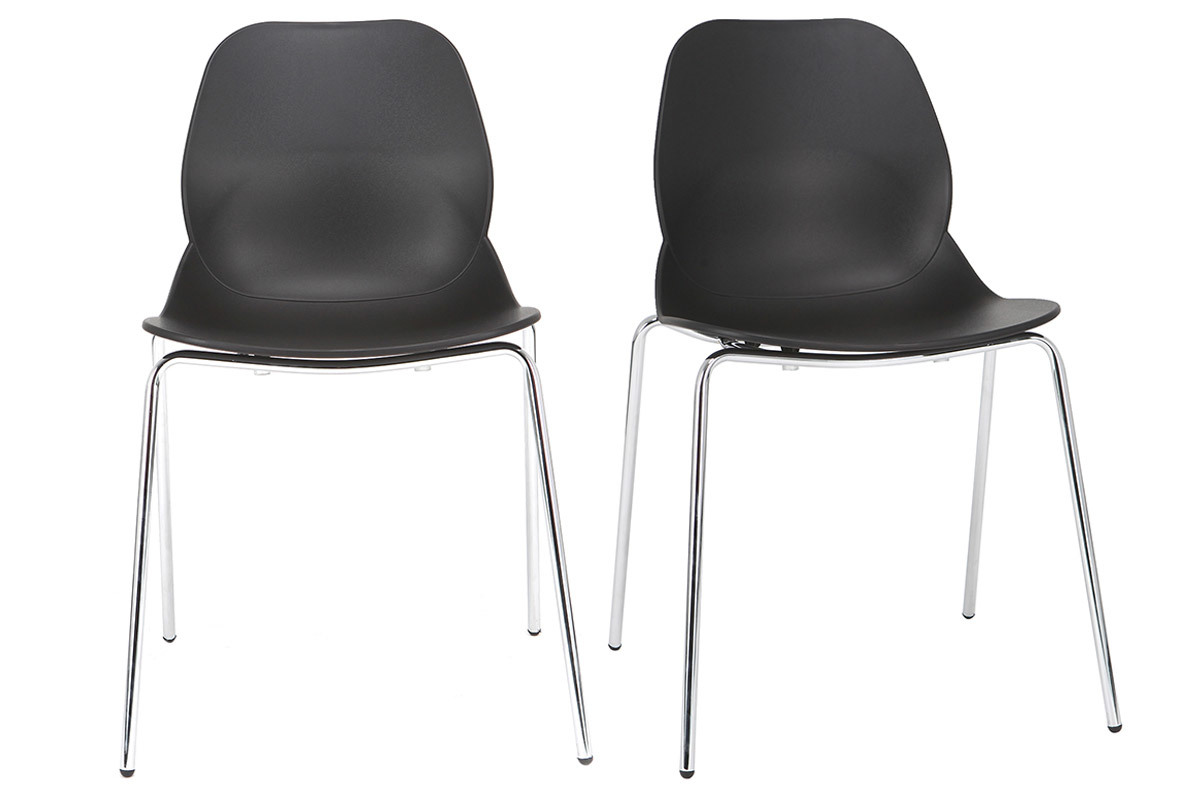 Chaises design noires empilables avec pieds m�tal (lot de 2) TROCADERO