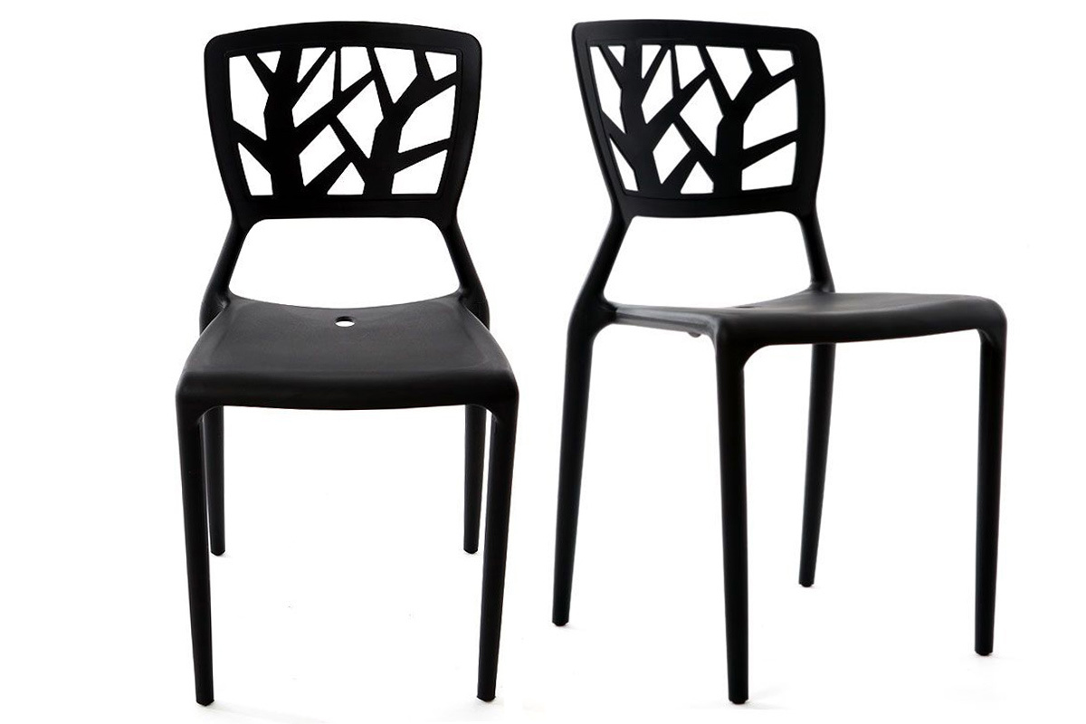 Chaises design noires empilables int�rieur / ext�rieur (lot de 2) KATIA