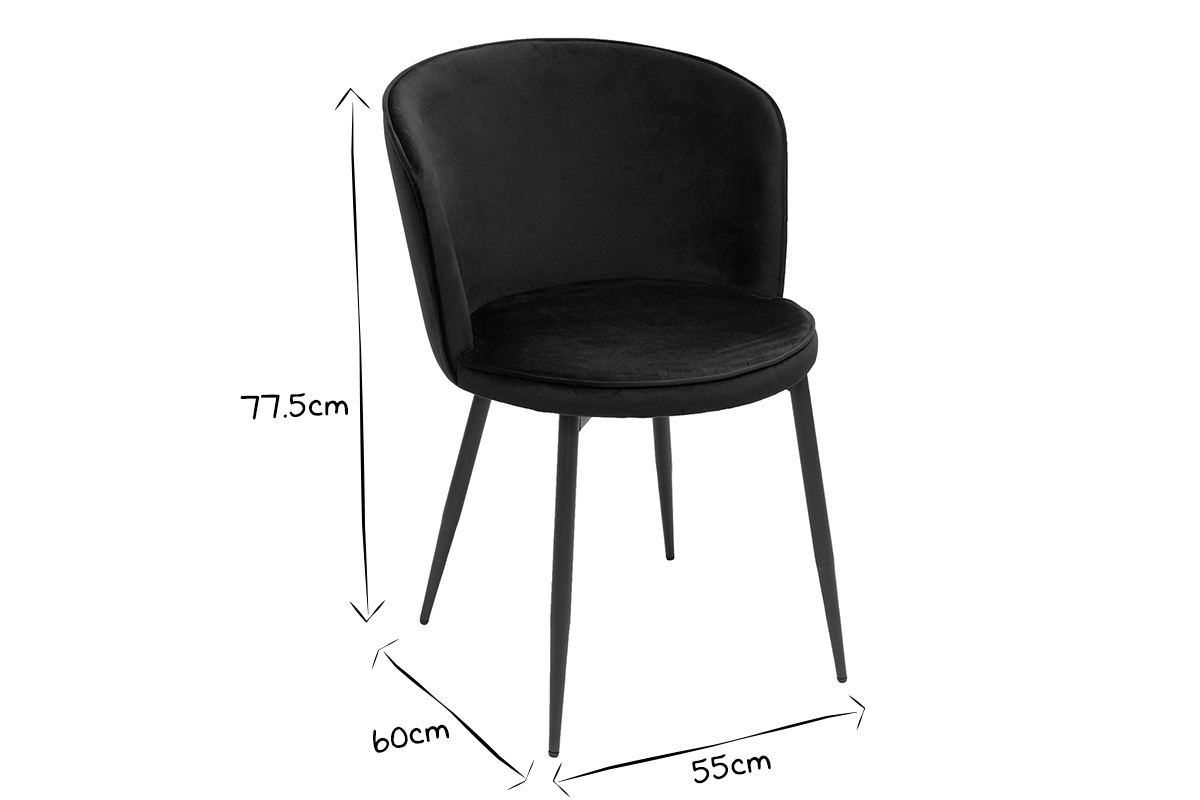 Chaises design noires en tissu velours et mtal (lot de 2) SERIF
