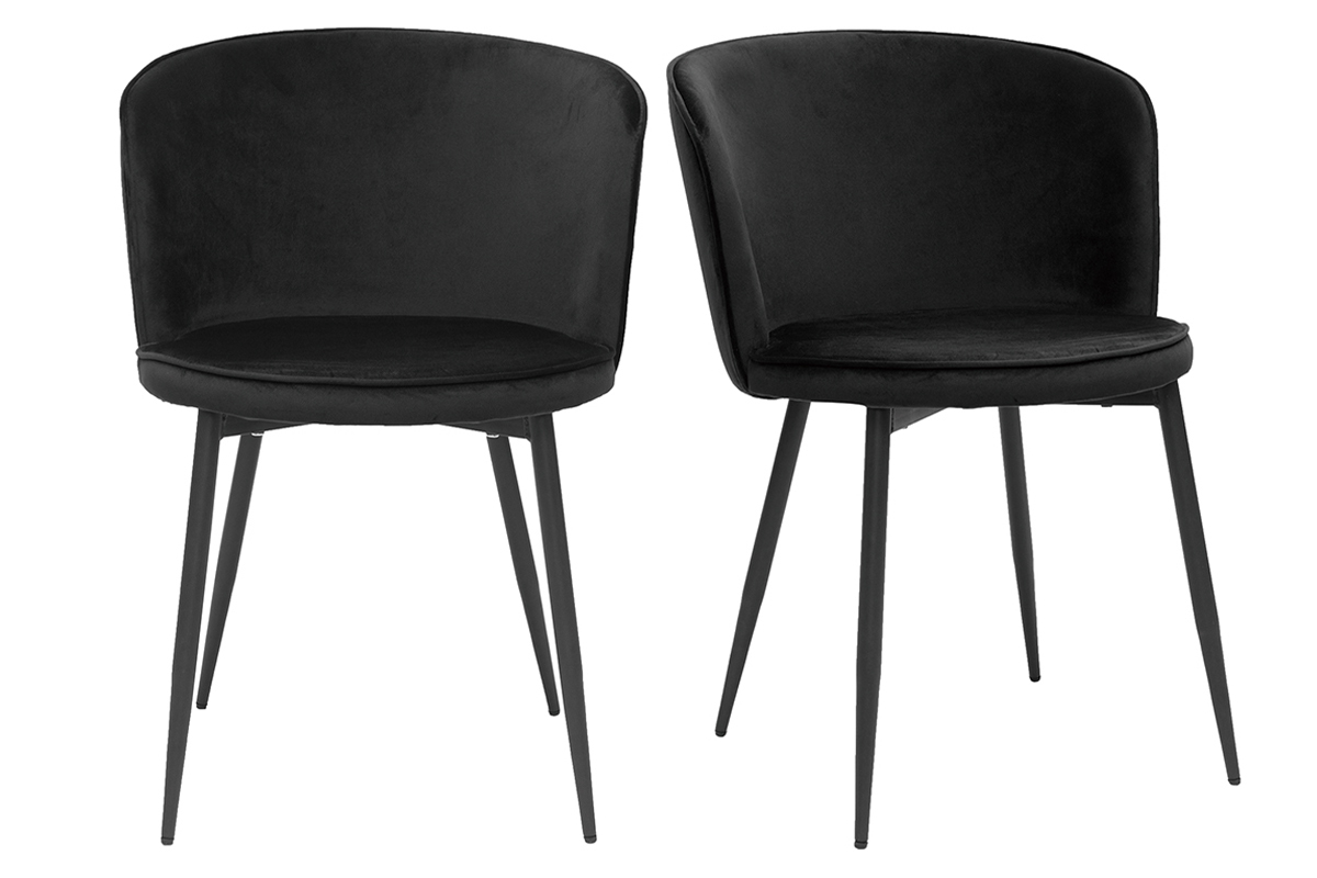 Chaises design noires en tissu velours et m�tal (lot de 2) SERIF