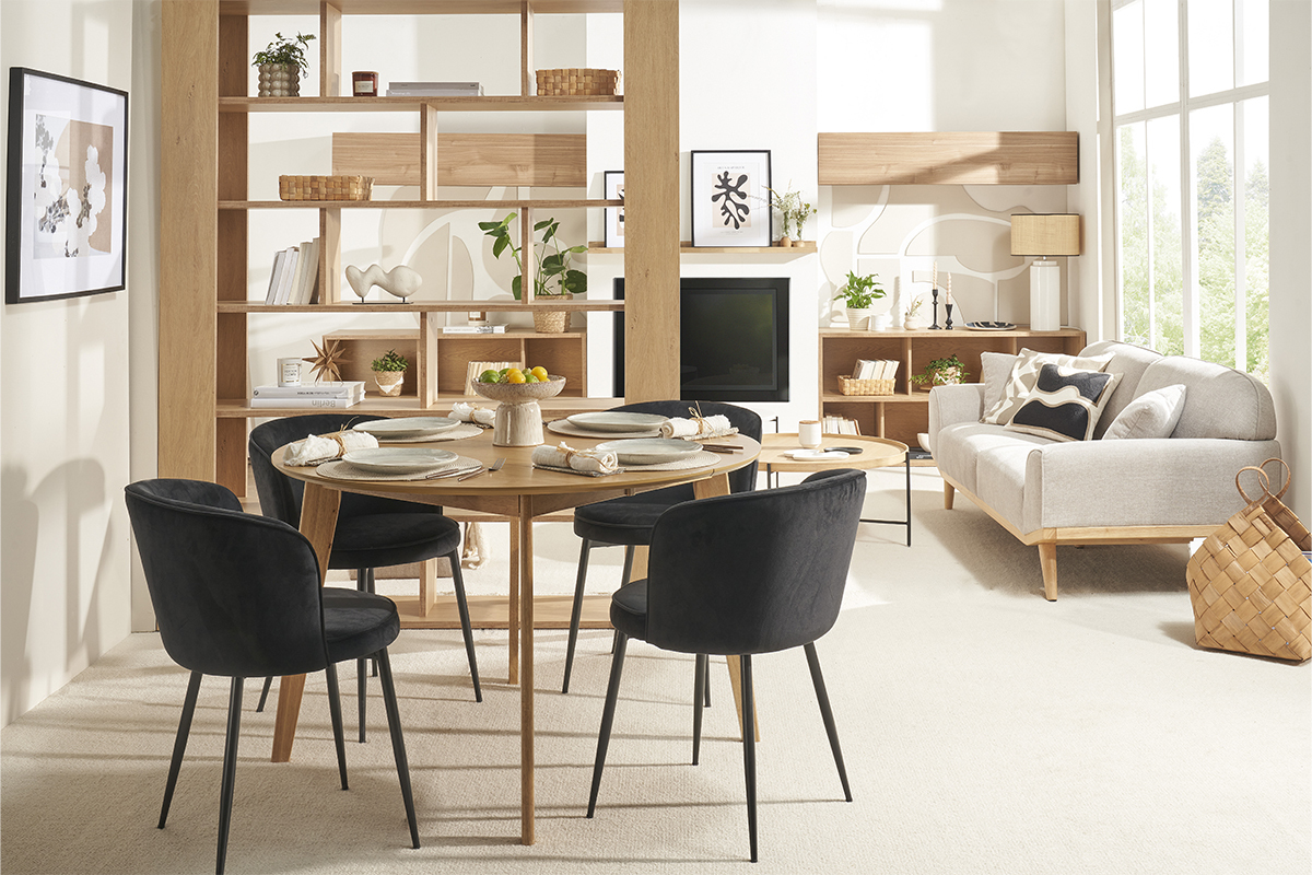 Chaises design noires en tissu velours et m�tal (lot de 2) SERIF