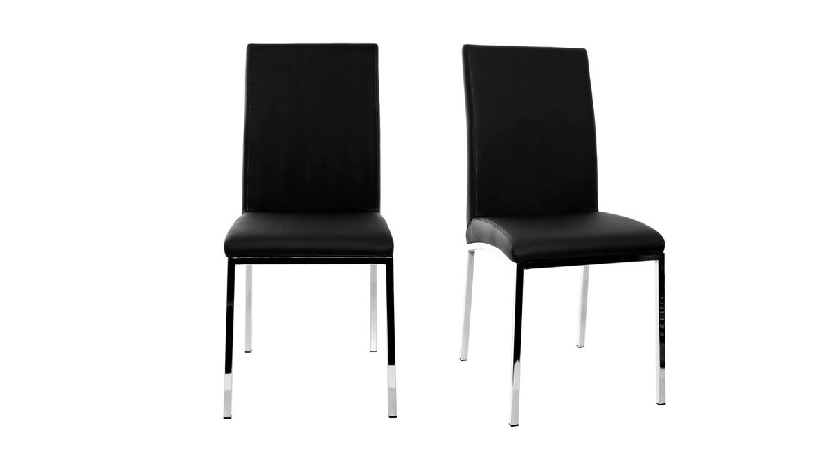 Chaises design noires et métal acier chromé (lot de 2) SIMEA
