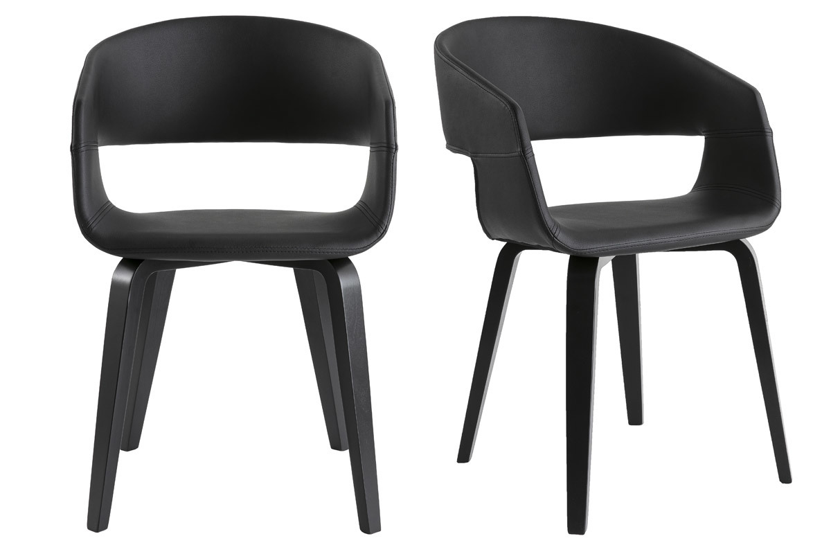 Chaises design noires pieds bois (lot de 2) SLAM