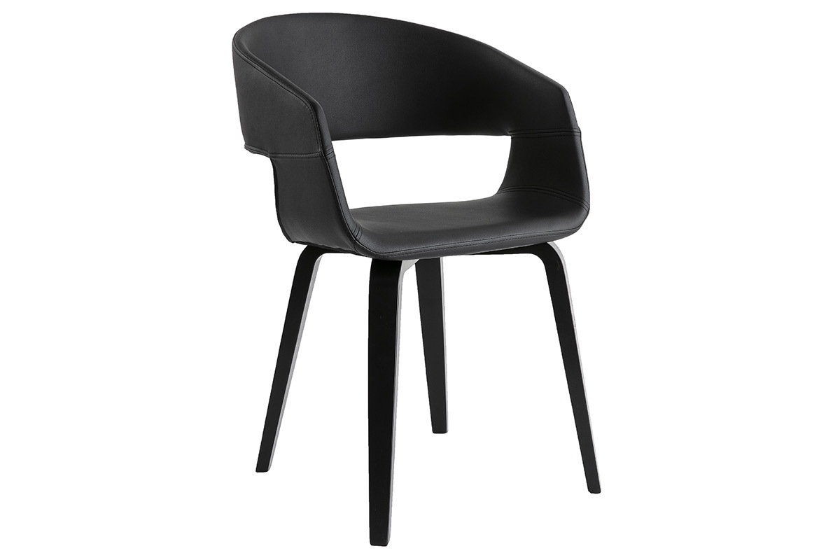 Chaises design noires pieds bois (lot de 2) SLAM
