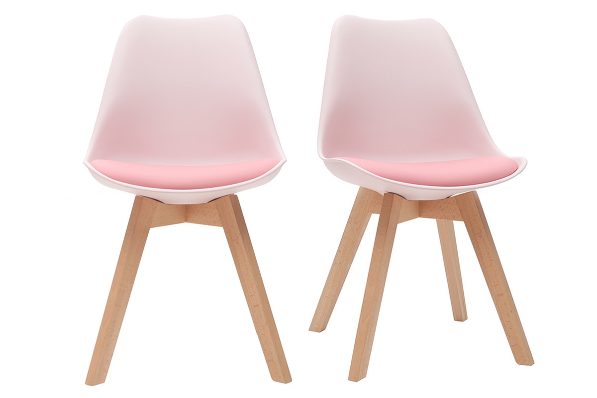 Chaises design rose avec pieds bois clair (lot de 2) PAULINE