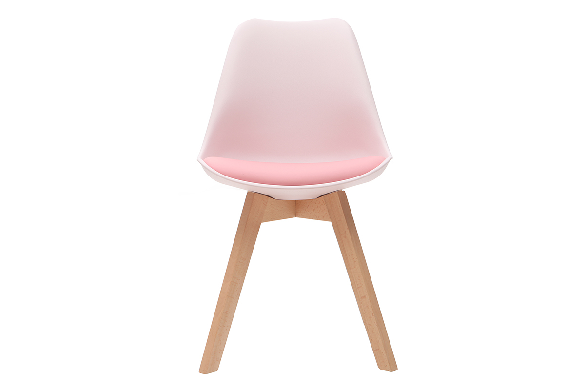Chaises design rose avec pieds bois clair (lot de 2) PAULINE