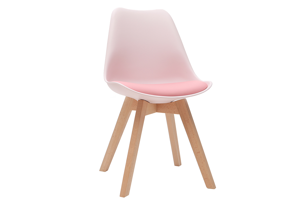 Chaises design rose avec pieds bois clair (lot de 2) PAULINE
