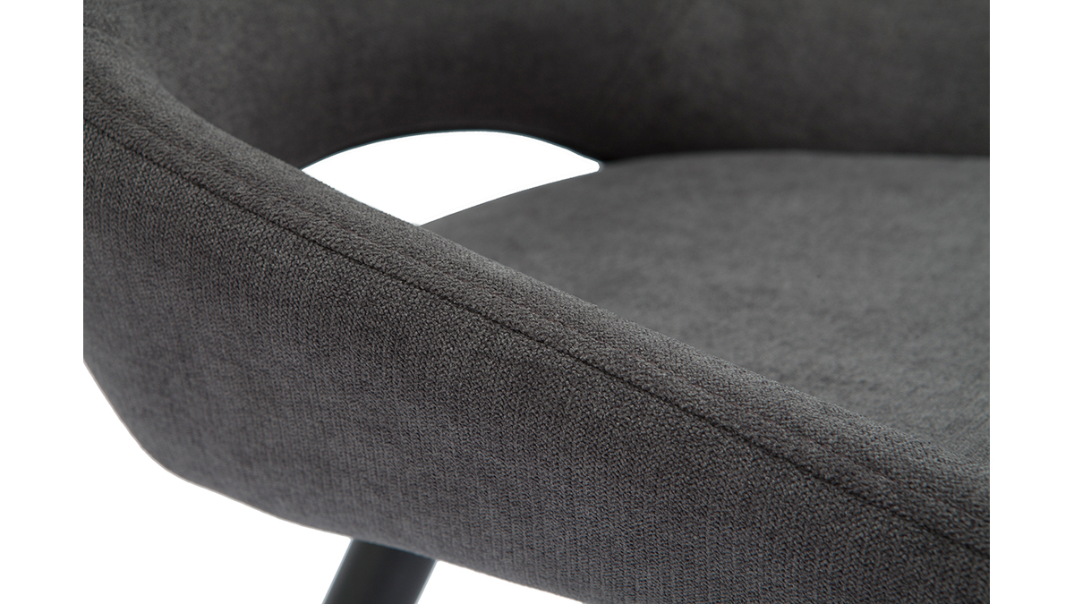 Chaises design tissu effet velours gris et métal noir (lot de 2) BODEGA