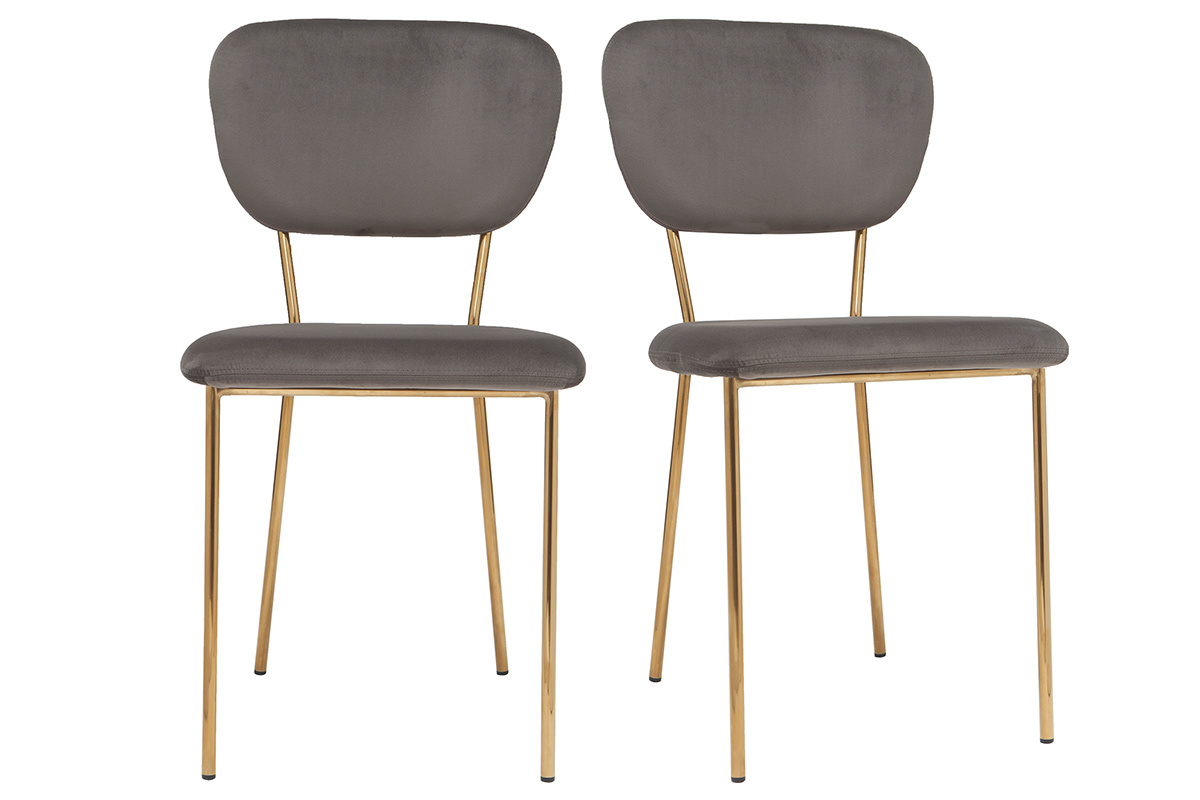 Chaises design velours gris fonc� et m�tal dor� (lot de 2) LEPIDUS