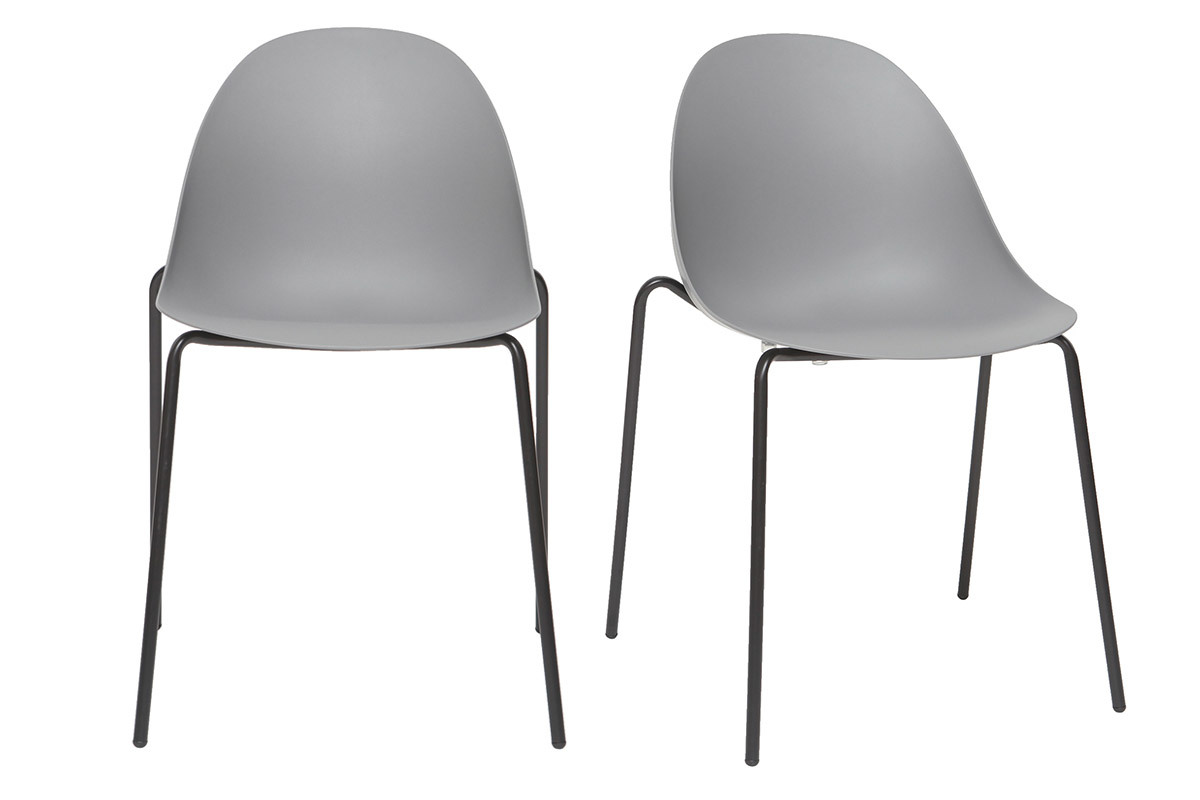 Chaises empilables design grises pieds m�tal (lot de 2) CONCHA
