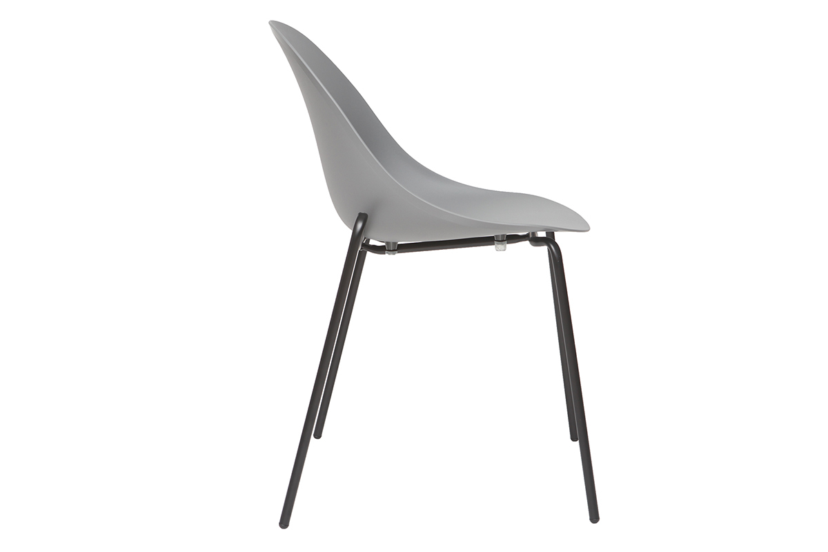 Chaises empilables design grises pieds m�tal (lot de 2) CONCHA