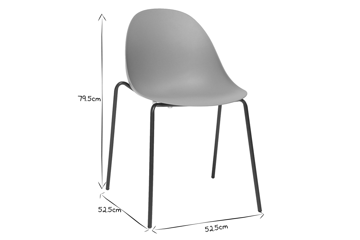 Chaises empilables design grises pieds m�tal (lot de 2) CONCHA