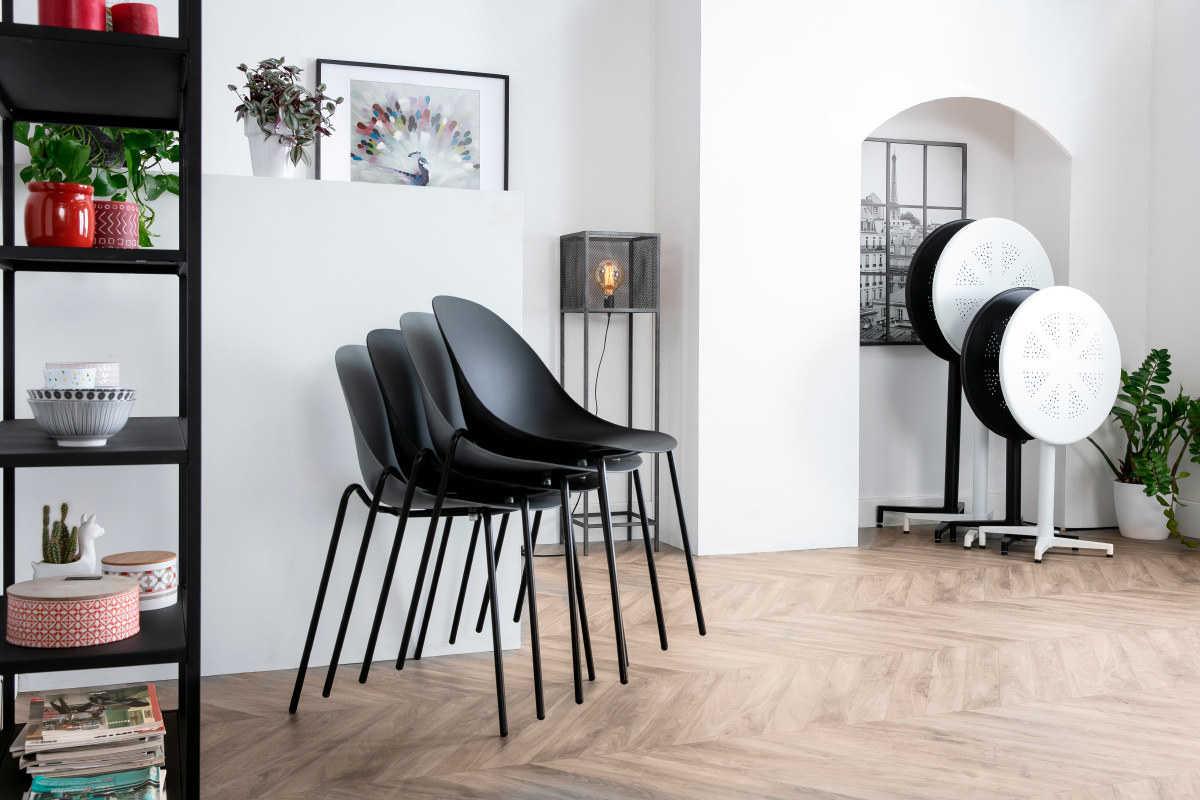Chaises empilables design grises pieds m�tal (lot de 2) CONCHA