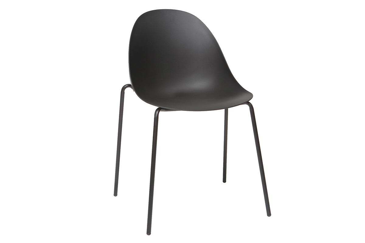 Chaises empilables design noires pieds m�tal (lot de 2) CONCHA