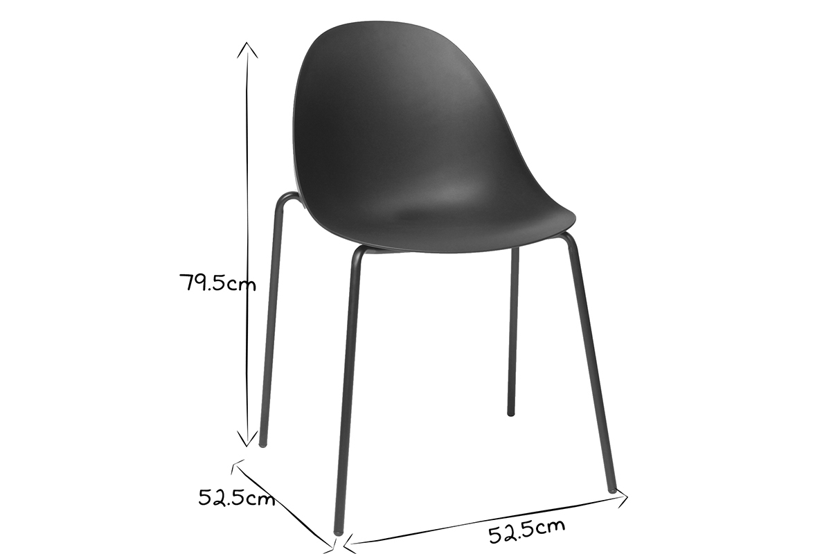 Chaises empilables design noires pieds m�tal (lot de 2) CONCHA