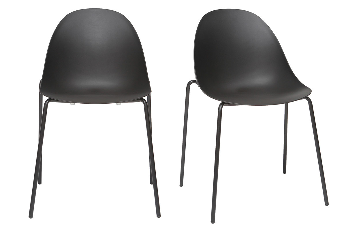 Chaises empilables design noires pieds m�tal (lot de 2) CONCHA