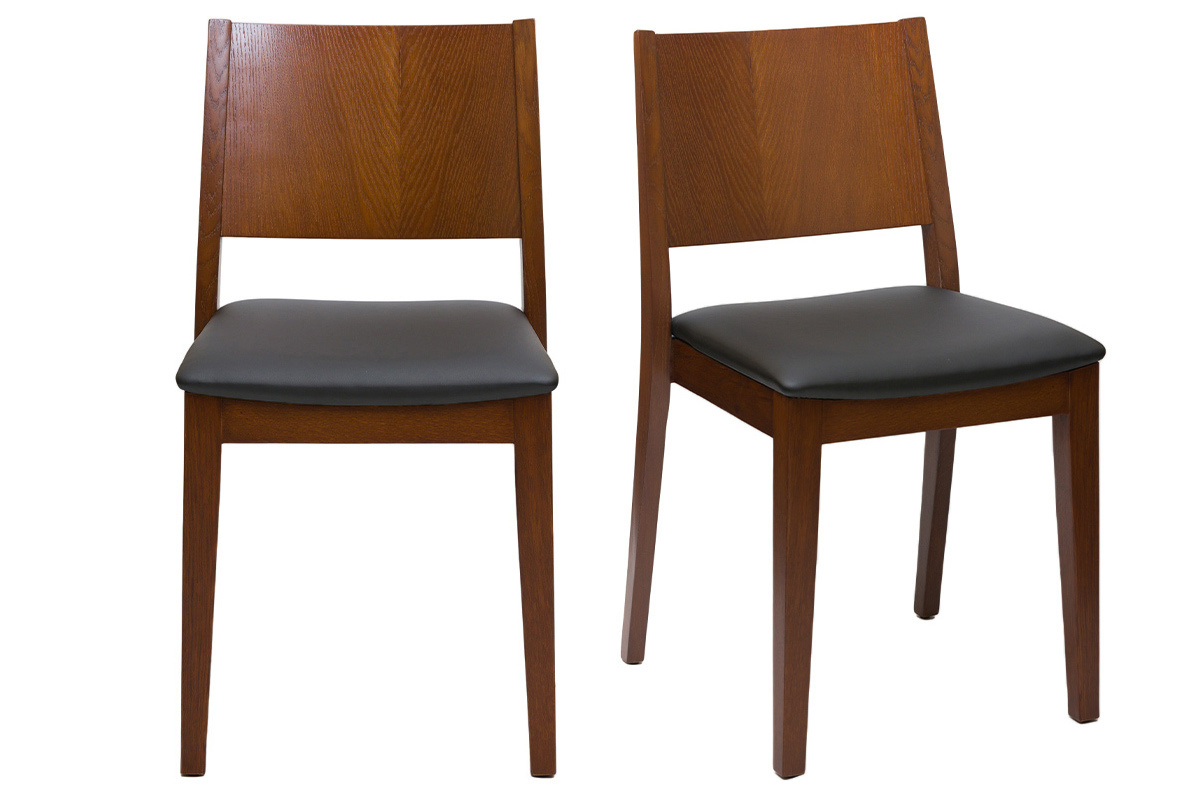 Chaises empilables en bois fonc� et noir (lot de 2) MELVIL