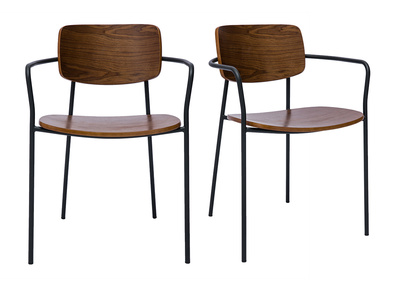 Chaises en bois foncé noyer et métal noir (lot de 2) SUSAN