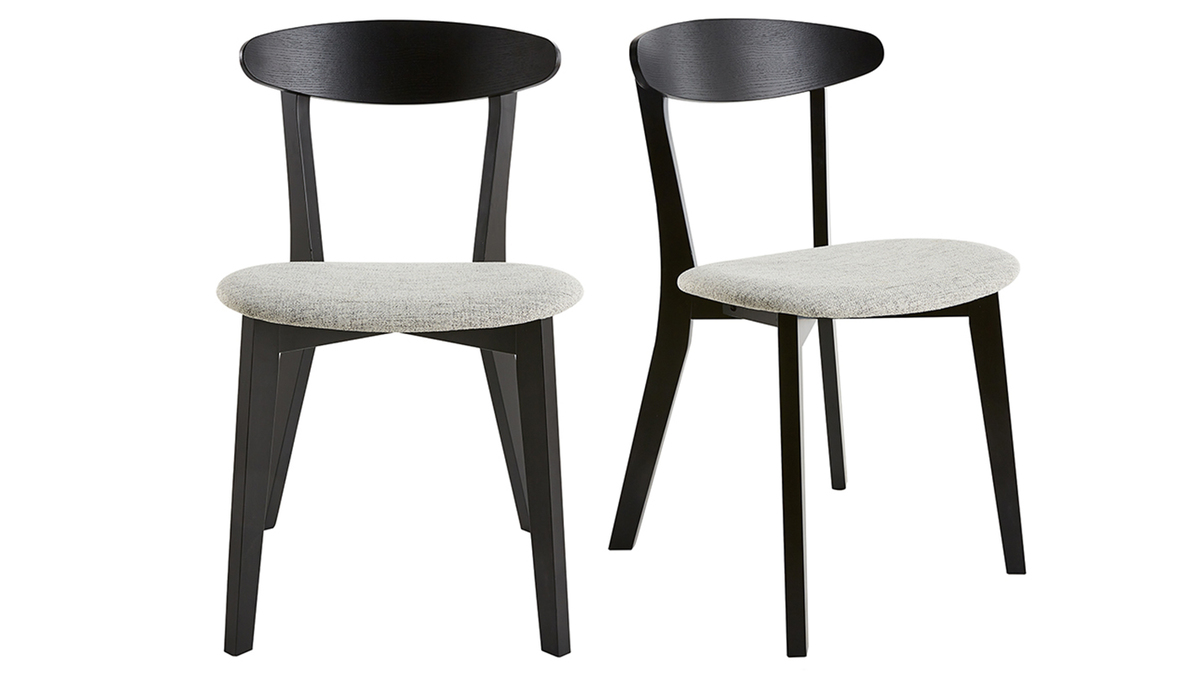 Chaises en bois noir et tissu gris clair (lot de 2) APRIL