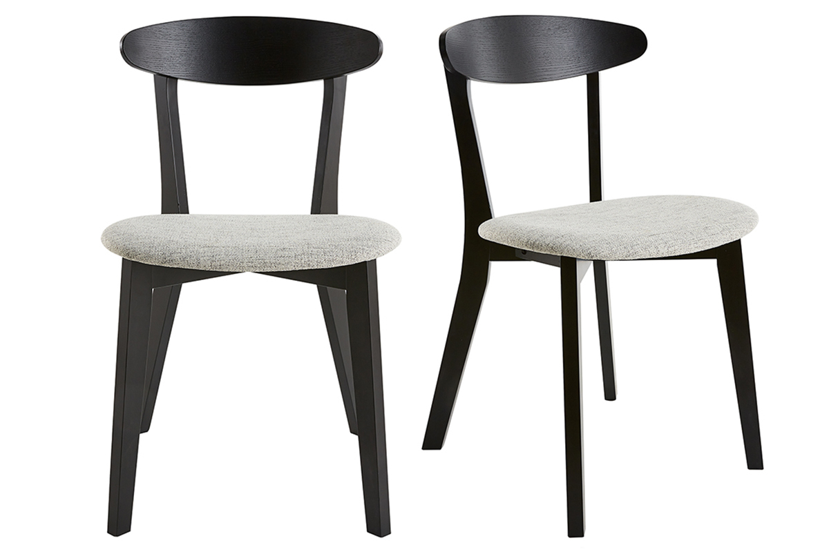 Chaises en bois noir et tissu gris clair (lot de 2) APRIL
