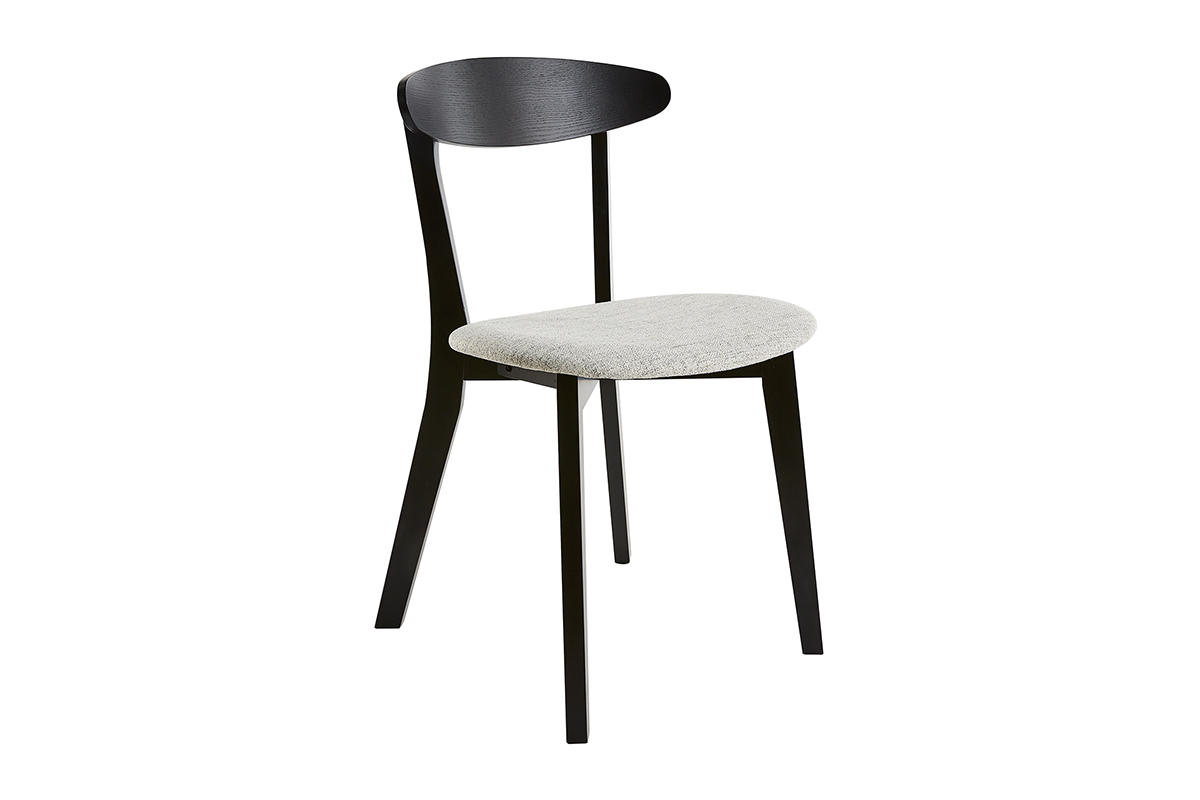 Chaises en bois noir et tissu gris clair (lot de 2) APRIL