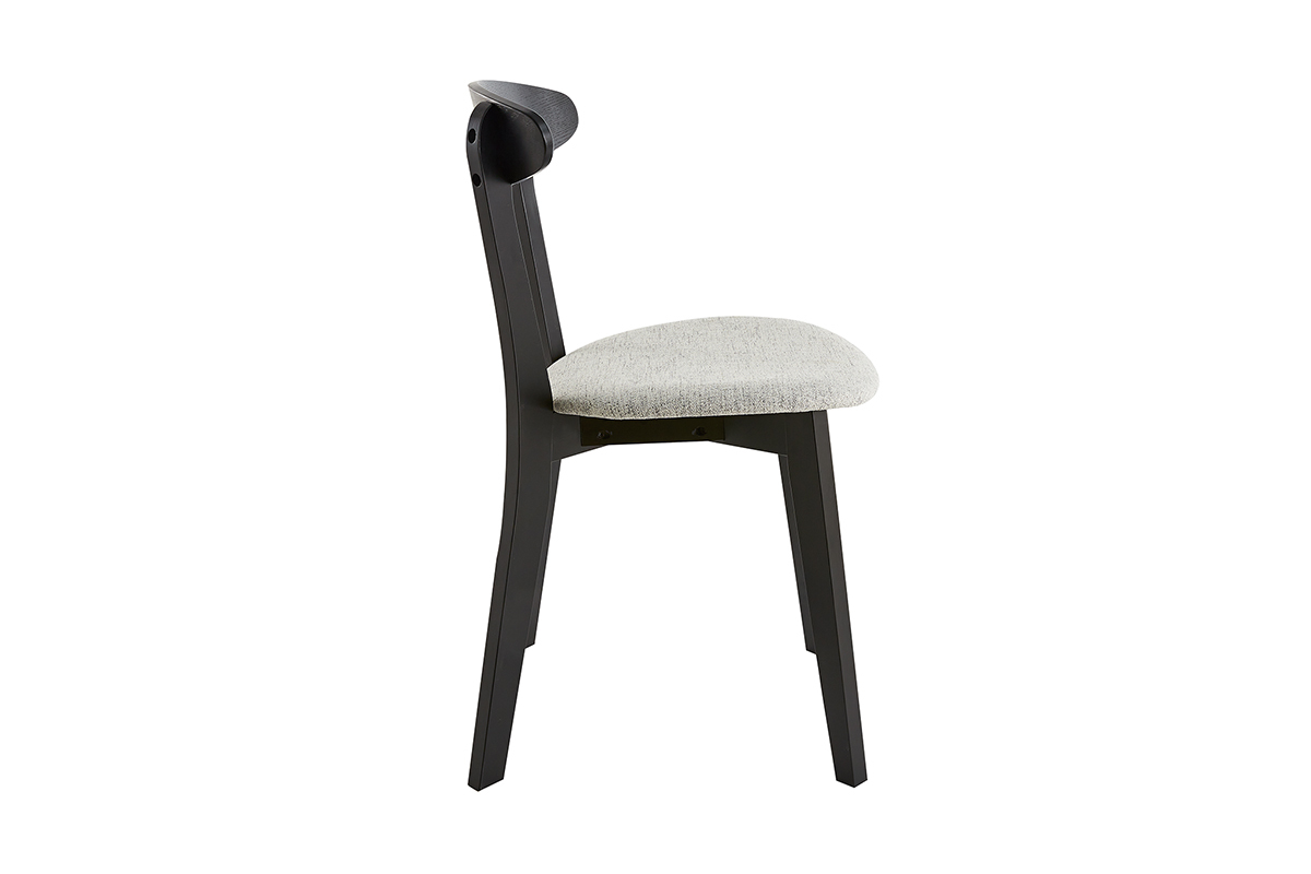 Chaises en bois noir et tissu gris clair (lot de 2) APRIL