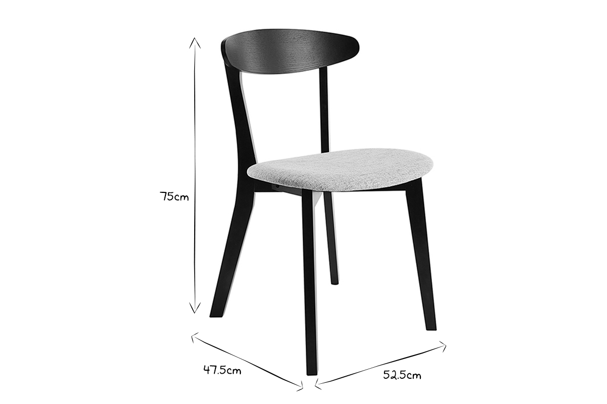Chaises en bois noir et tissu gris clair (lot de 2) APRIL