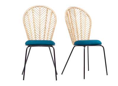 Chaises en rotin et tissu bleu p&eacute;trole (lot de 2) PEACOCK