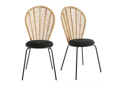 Chaises en rotin, tissu et métal noir (lot de 2) PEACOCK