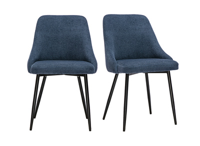Chaises en tissu chenille bleu fonc&eacute; et m&eacute;tal noir (lot de 2) HASTA