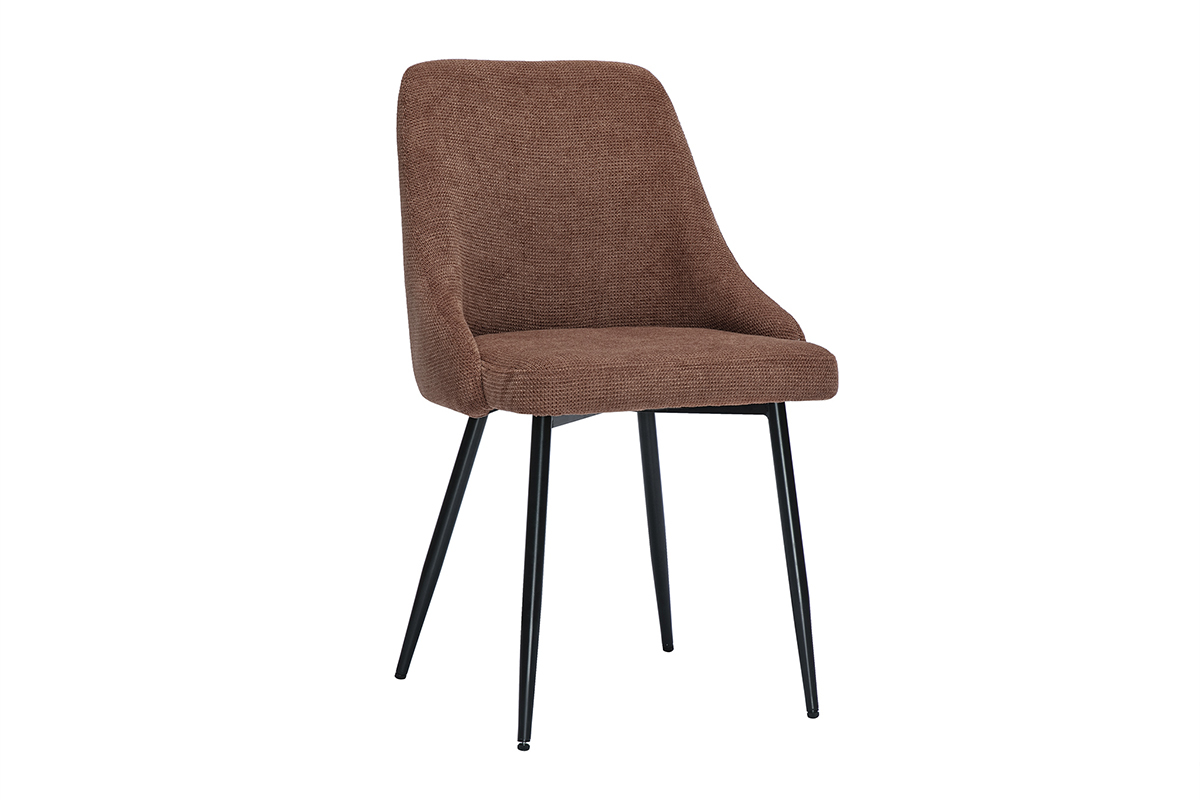 Chaise en tissu terre brle et mtal noir, vue de profil.