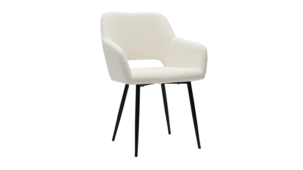Lot De 2 Chaises AURA En Bois Foncé Et Tissu Bouclé Beige - Design Scandinave, Rembourrage Mousse, Pieds En Acier, Dimensions 82x51x59.5cm