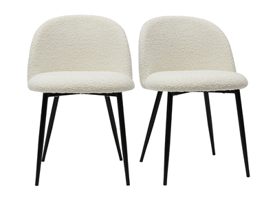 Chaises en tissu effet laine bouclée blanc cassé et métal noir (lot de 2) CELESTE