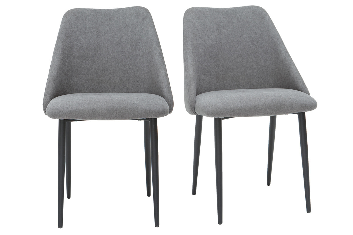 Chaises en tissu effet velours gris et m�tal noir (lot de 2) ELLO