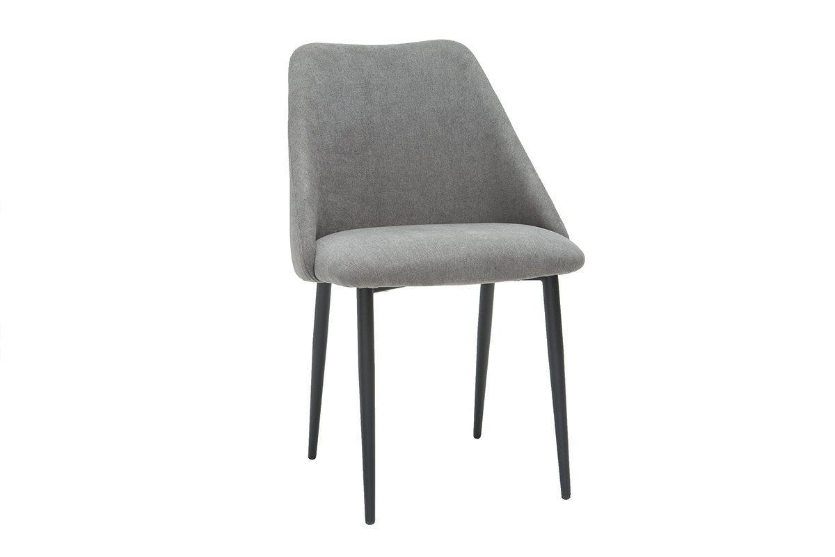 Chaises en tissu effet velours gris et m�tal noir (lot de 2) ELLO