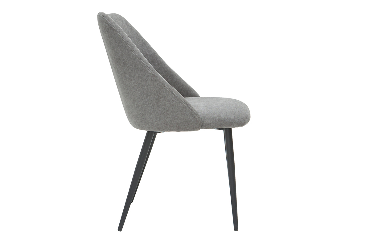 Chaises en tissu effet velours gris et m�tal noir (lot de 2) ELLO