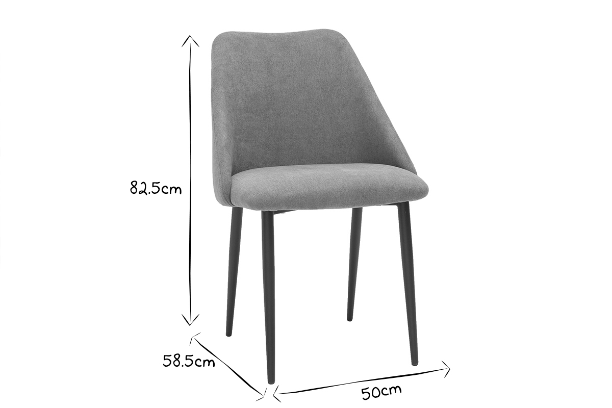 Chaises en tissu effet velours gris et m�tal noir (lot de 2) ELLO