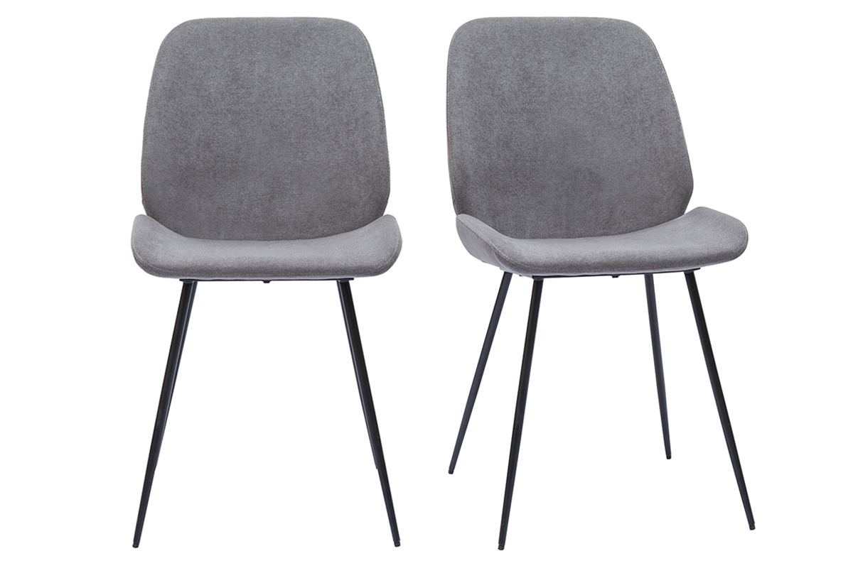 Chaises en tissu effet velours gris et m�tal noir (lot de 2) KAOLY