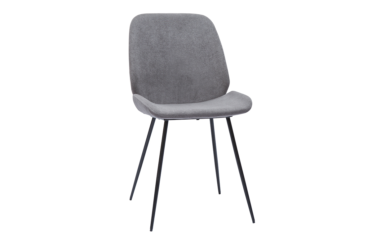 Chaises en tissu effet velours gris et m�tal noir (lot de 2) KAOLY