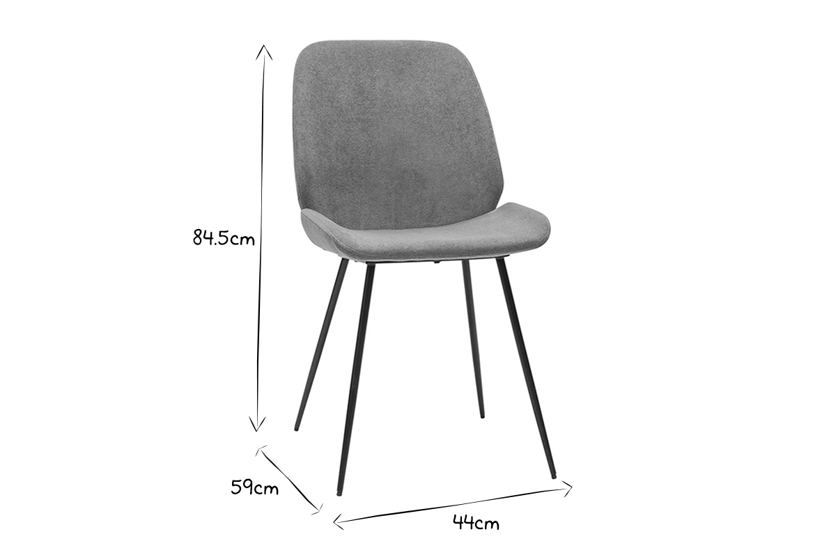 Chaises en tissu effet velours gris et m�tal noir (lot de 2) KAOLY