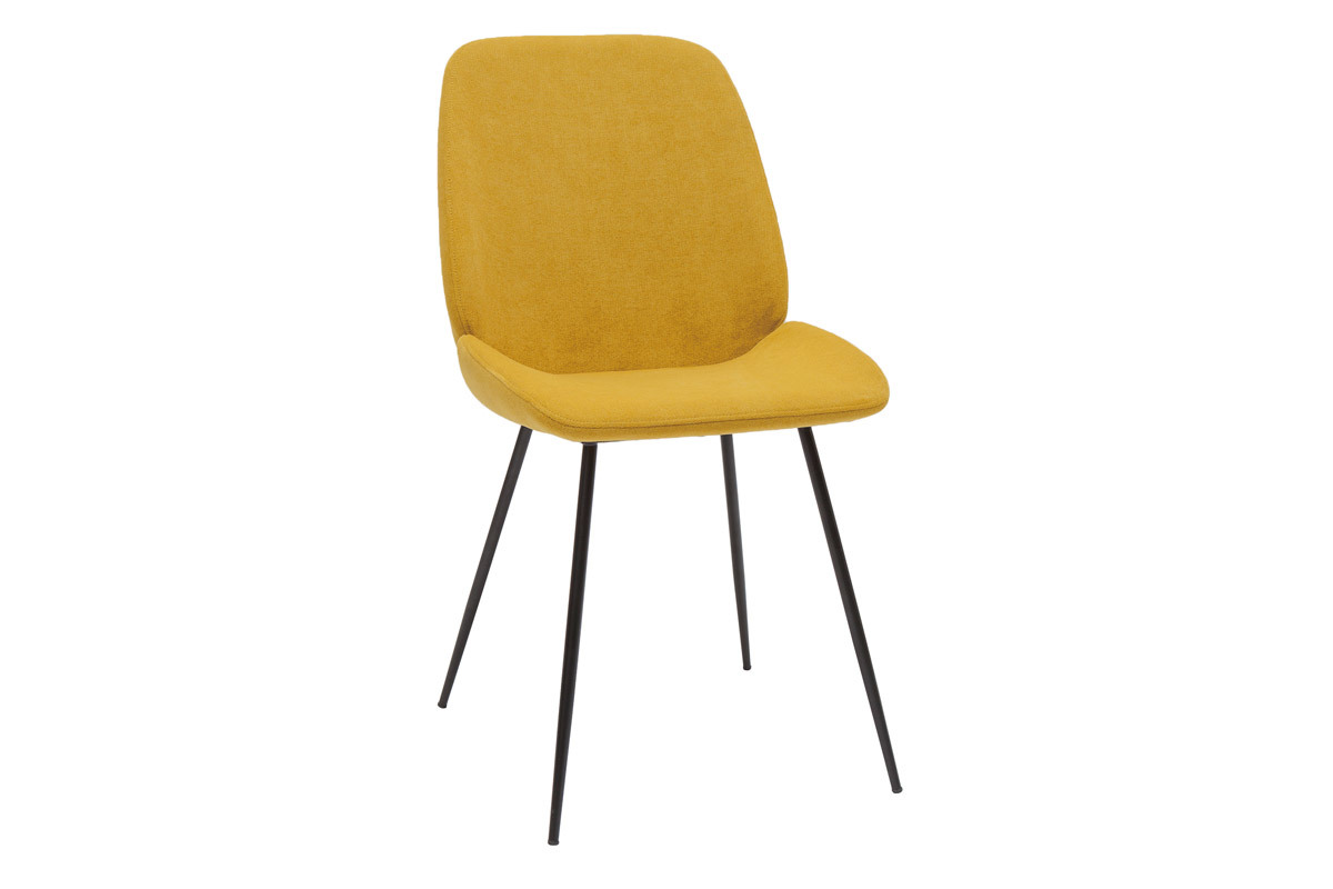 Chaises en tissu effet velours jaune moutarde et m�tal noir (lot de 2) KAOLY