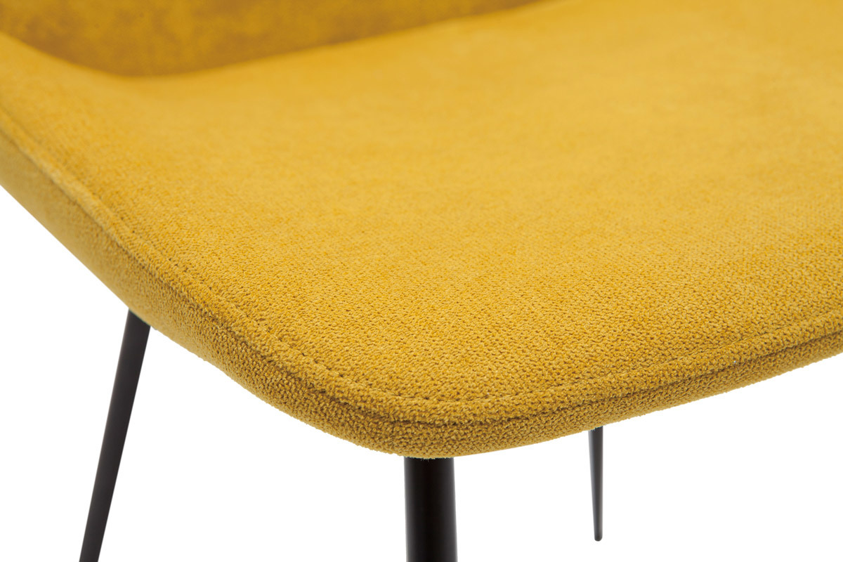 Chaises en tissu effet velours jaune moutarde et m�tal noir (lot de 2) KAOLY
