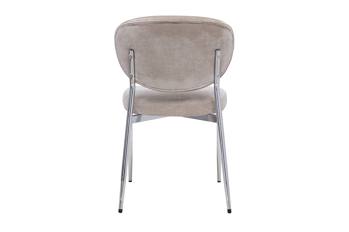 Vue arri�re des chaises en tissu effet velours taupe avec pi�tement en m�tal chrom�