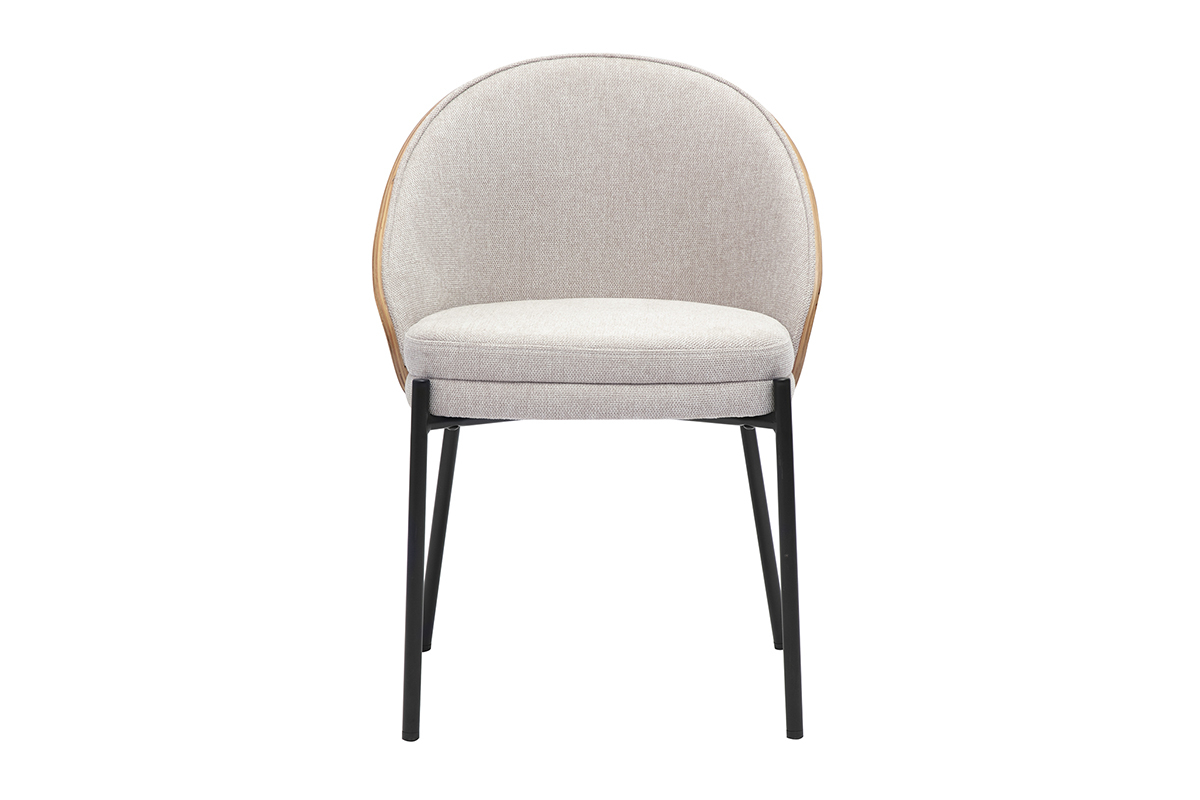 Chaise en tissu effet velours beige, vue de face.