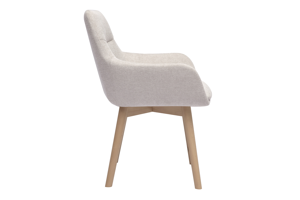 Chaise ALESS en tissu beige et bois clair, vue de profil.