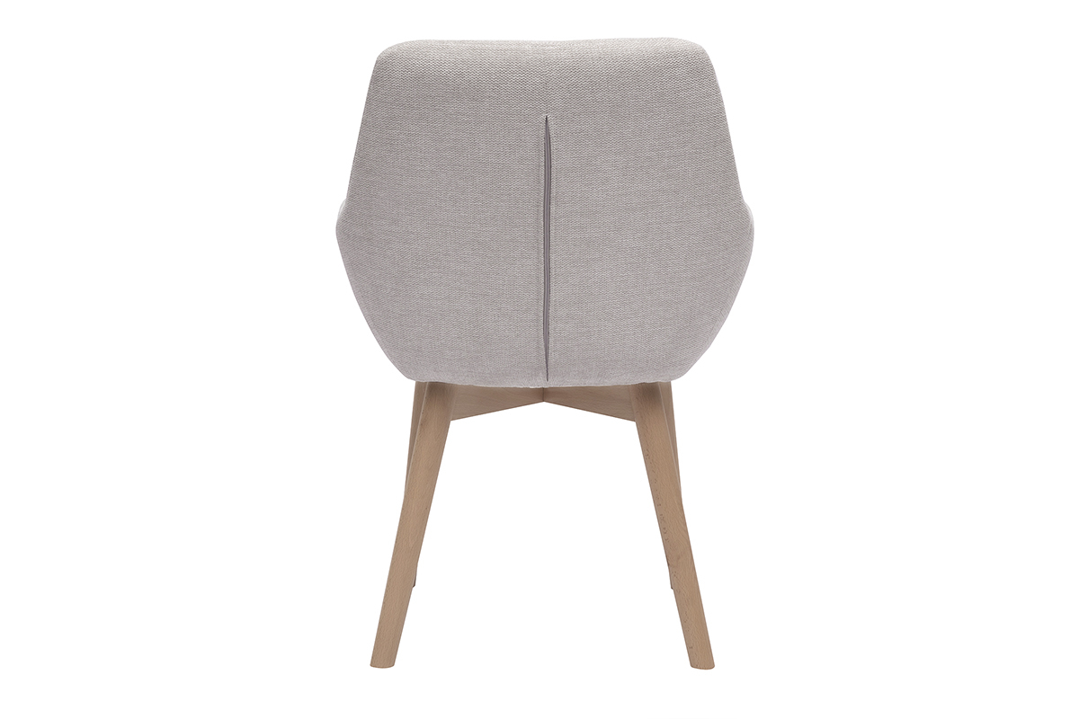 Vue arrire de la chaise en tissu effet velours beige et pieds en bois clair.