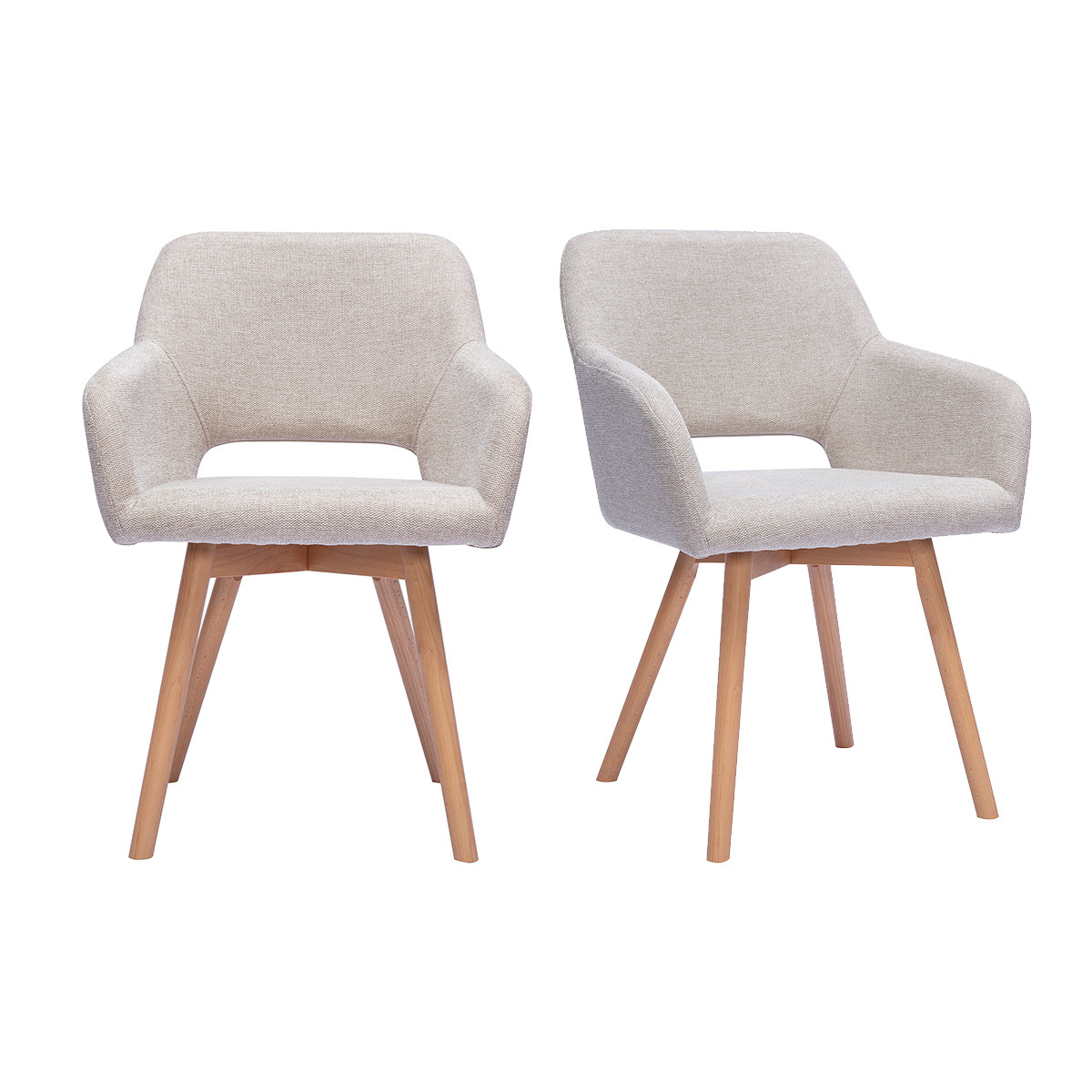 Chaises en tissu effet velours texturé beige et bois clair (lot de 2) LAURETTE
